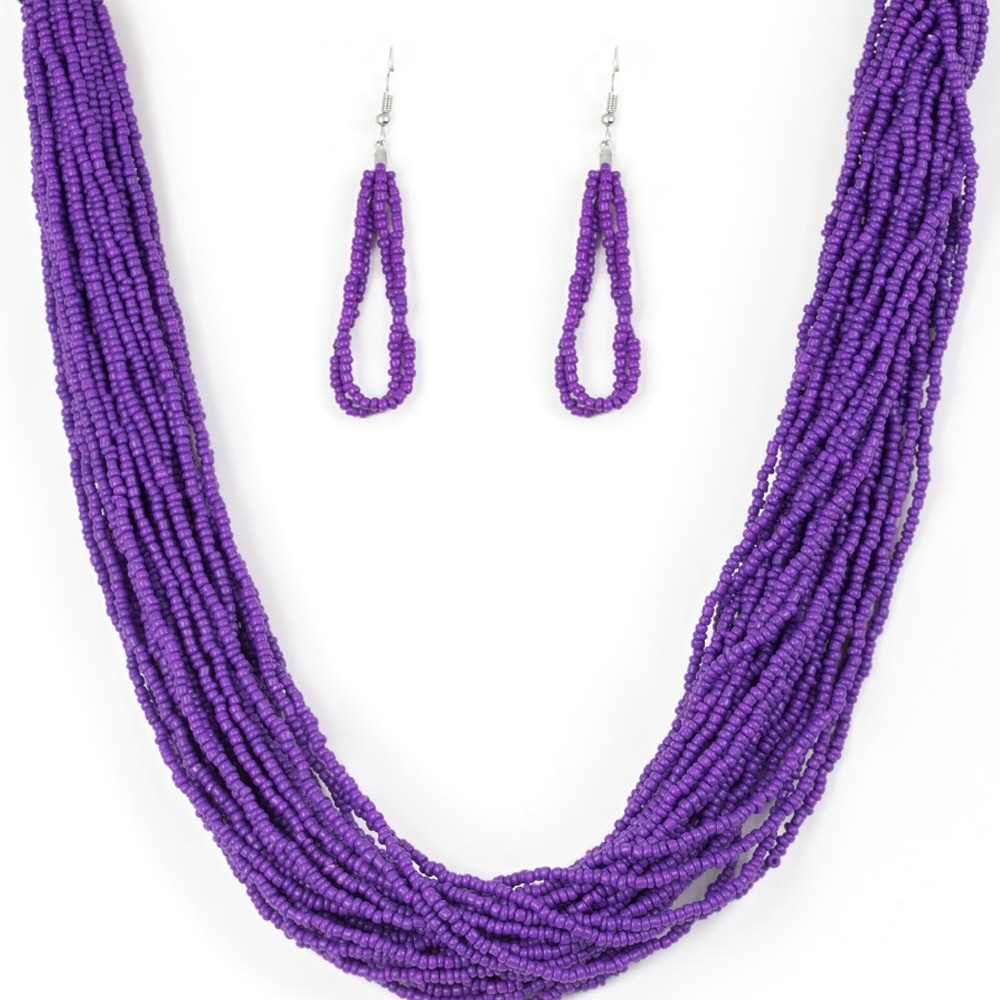 Purple seed bead necklace set